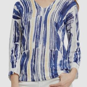 NIC + ZOE Sail Away sweater, printed by hand, 3/4 sleeve, ties in back. Cute. M